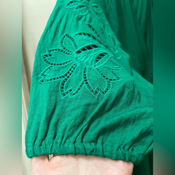 DKNY Green Long Sleeve Dress Size 4 Tie Waist Wrap Top Floral Detail Mini - Picture 3 of 9